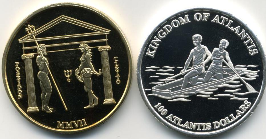 Atlantis brass $20 and silver $100 coins