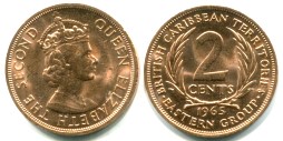 British East Caribbean Territories 2 Cents 1965 KM3 British East Caribbean Territories 2 Cents 1965 KM3