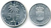 Belgian Congo Ruanda-Urundi 5 Franc and 1 Franc coins