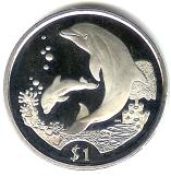 British Virgin Island 1 Dollar 2005 Dolphin mother and baby British Virgin Islands 2005 Dolphin Dollar