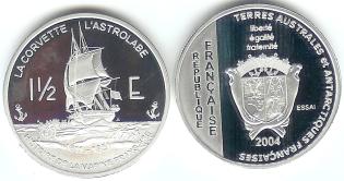French Southern and Antarctic Territories 1 1/2 Euro silver pattern coin
