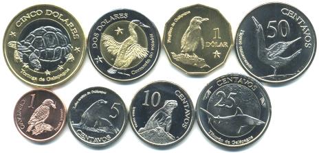 Galapagos 8 coin set of 2008: 1 Centavo - 5 Dollars