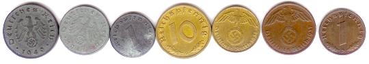 Nazi German coin set  1 - 10 Reichspfennig