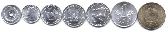 Communist Hungary 7 coin set: 2 Filler - 2 Forint 1953-57