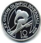 Italy 10 Euro 2005 Olympic Downhill Skier Silver Proof coin