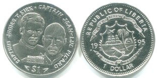 Liberia 1 Dollar 1995 Star Trek Generations 1 Dollar coin KM128 Liberia 1 Dollar 1995 Star Trek Generations 1 Dollar coin KM 128