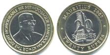 Mauritius bi-metallic 20 Rupee coin 2007