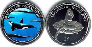Palau $1 2003 Orca (Killer Whale) / Mermaid
