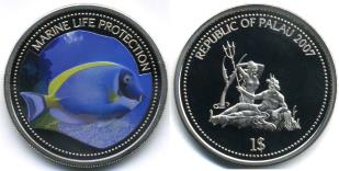 Palau $1 2007 Surgeonfish/Mermaid & Neptune