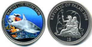 Palau 1 Dollar 2008 Shark/2 Mermaids & Neptune