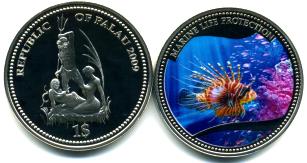 Palau 1 Dollar 2009 Red Lionfish/Neptune and 2 Mermaids