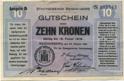 Reichenberg 10 Kronen 1918