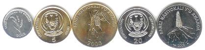 Rwanda coin set Rwanda 5 coin set, 1 - 50 Amafaranga 2003