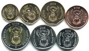 Obverse of South Africa 2008 coin set featuring native languages and coat-of-arms