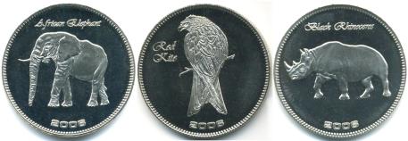 Somali Republic 250 Shillings: African Elephant, Red Kite, Black Rhinoceros