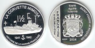 St. Pierre and Miquelon 1 1/2 Euro coin Ship Mimosa St. Pierre and Miquelon 1 1/2 Euro coin Ship Mimosa