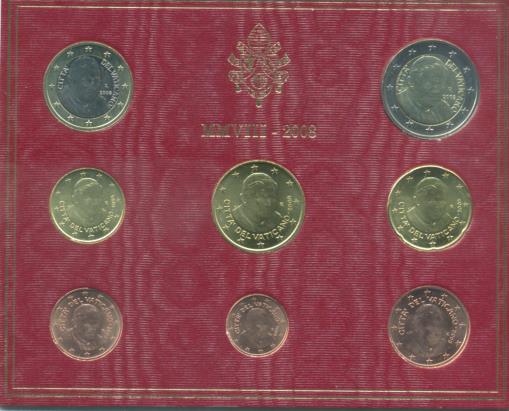 Vatican 2008 Eight coin Euro mint set in red folder