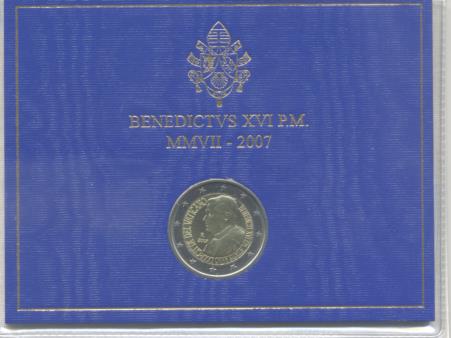 Vatican 2 Euro 2007 Pope Benedict XIV 80th Birthday coin in blue folder