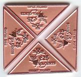 Westarctica Territories set of 4 triangular coins: Obverse Westarctica Territories 25 cent coins of Pine Island, Grand Island, Burke Island and Siple Island