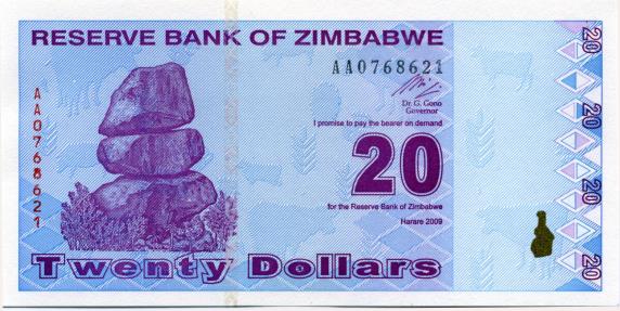 Zimbabwe $20 banknote 2009