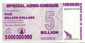 Click Here for more Zimbabwe inflation currency Zimbabwe 5 Billion Dollar Bill